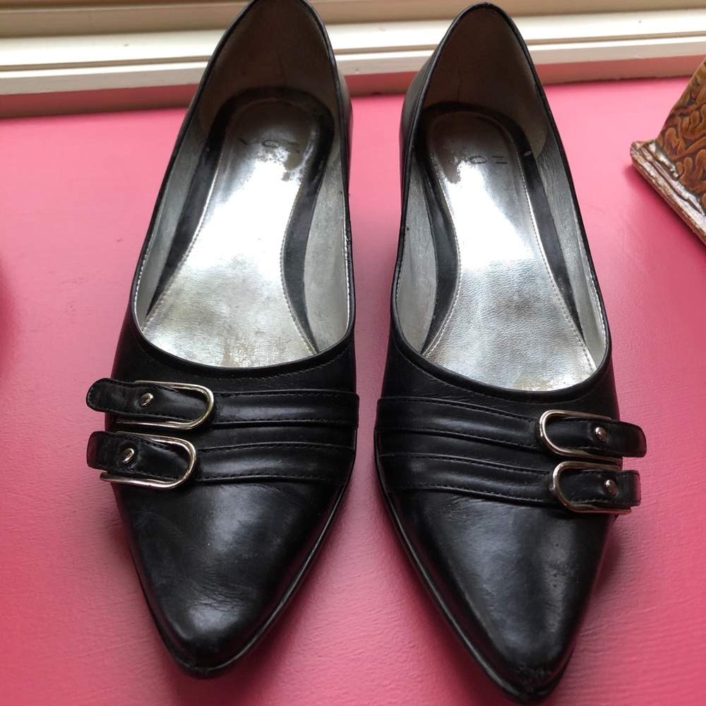 VOZ Black Buckle Detail Kitten Heels